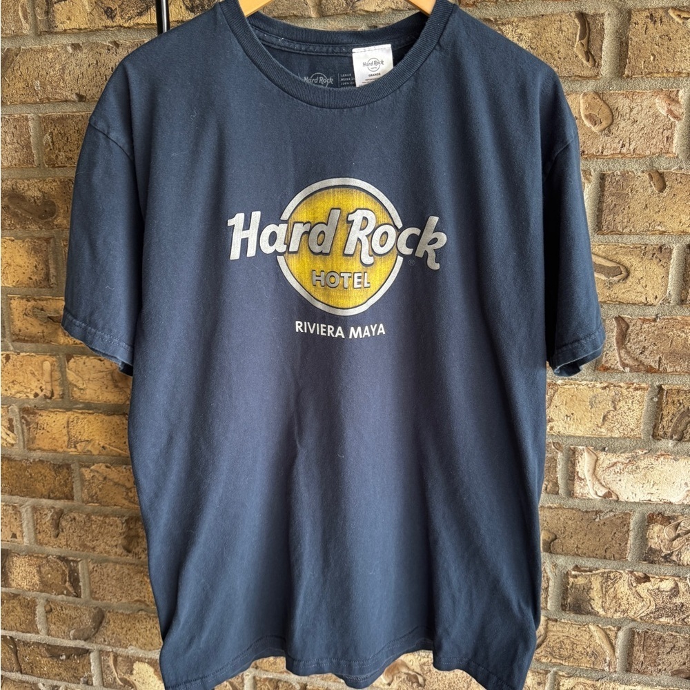 Hard Rock Hotel Riviera Maya T-Shirt Navy Blue Graphic Logo Tee Men’s Size L